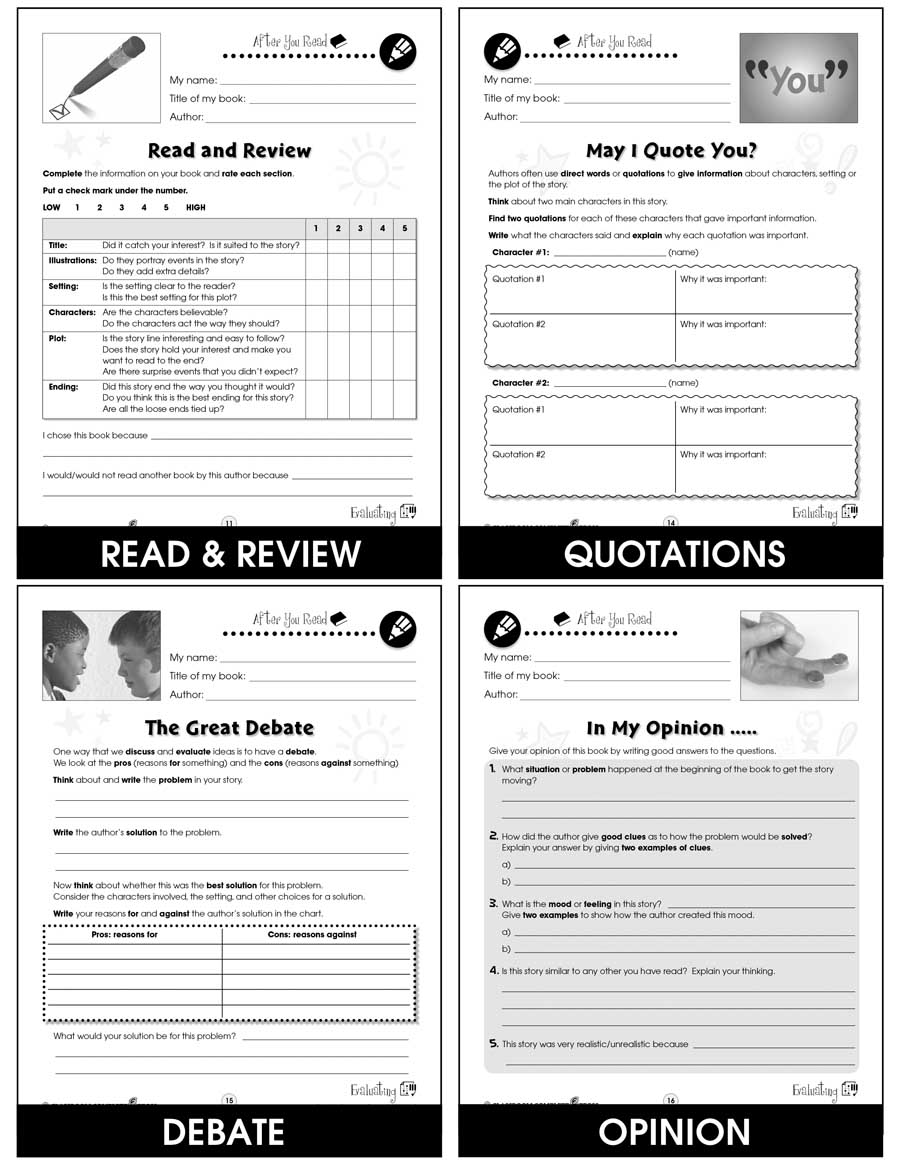 Reading Response Forms: Evaluating Gr. 5-6 - Chapter Slice eBook