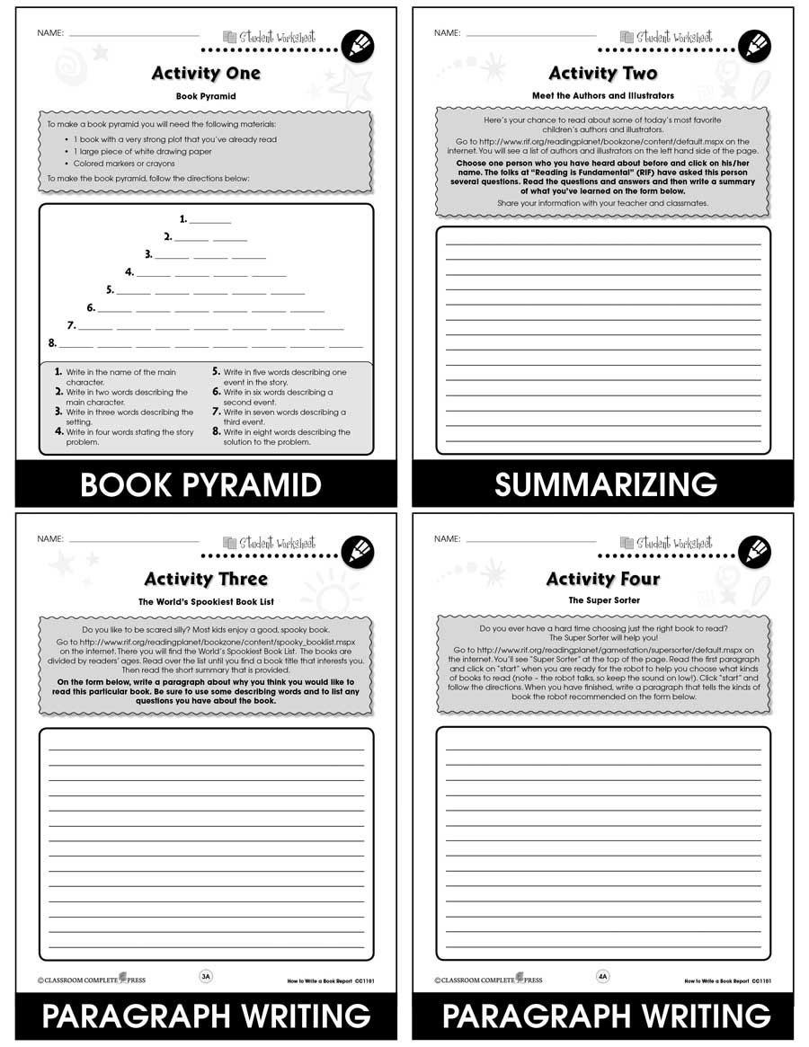 How to Write a Book Report Gr. 5-8 - BONUS WORKSHEETS - eBook