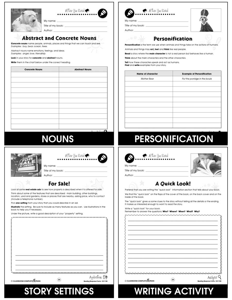 Reading Response Forms Gr. 5-6 - BONUS WORKSHEETS - eBook