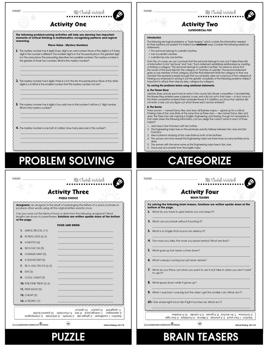 critical thinking company worksheets