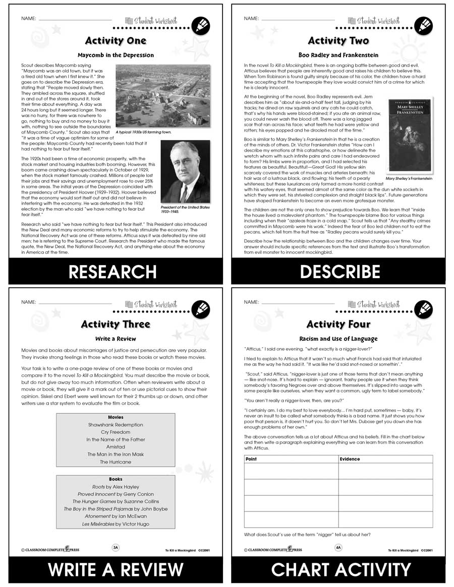 To Kill A Mockingbird - BONUS WORKSHEETS - Grades 22 to 22 - eBook Regarding To Kill A Mockingbird Worksheet