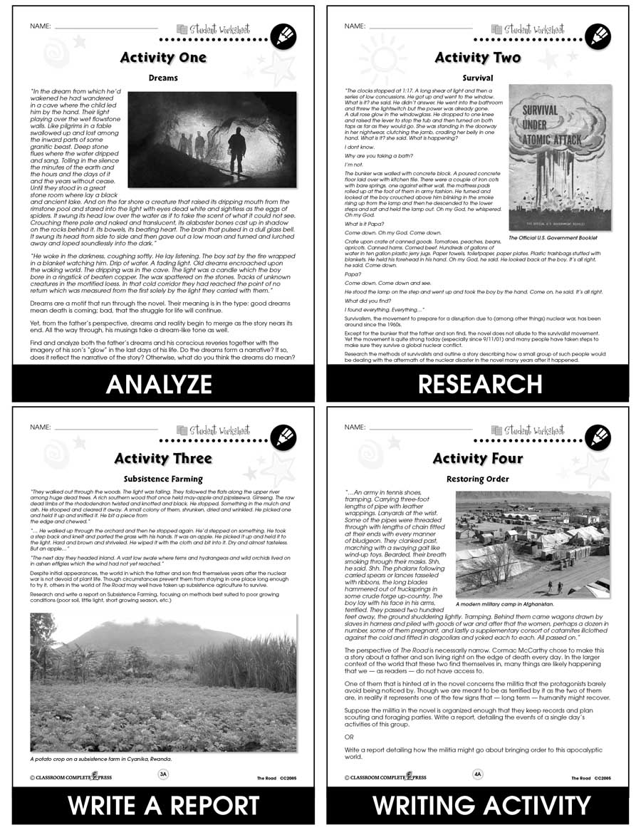 The Road - Literature Kit Gr. 9-12 - BONUS WORKSHEETS - eBook