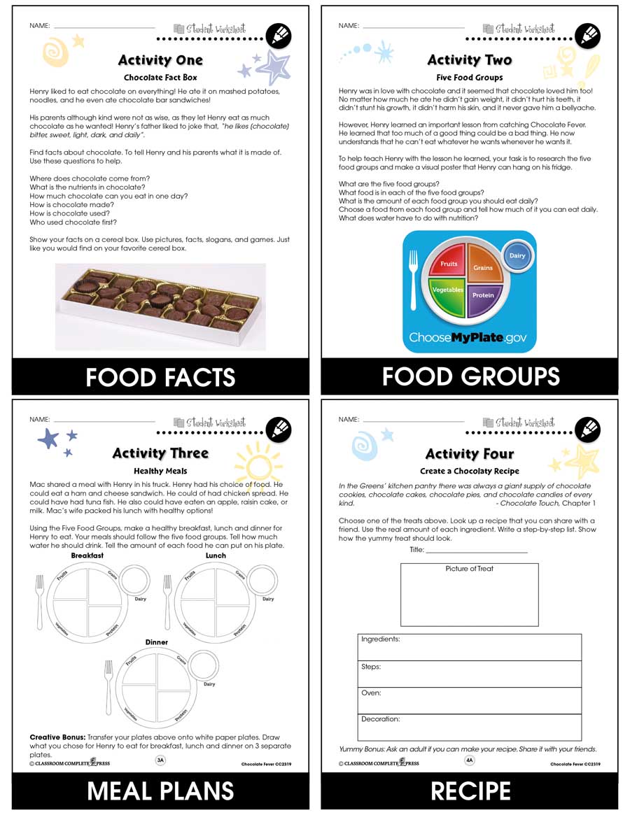 Chocolate Fever - Literature Kit Gr. 3-4 - BONUS WORKSHEETS - eBook