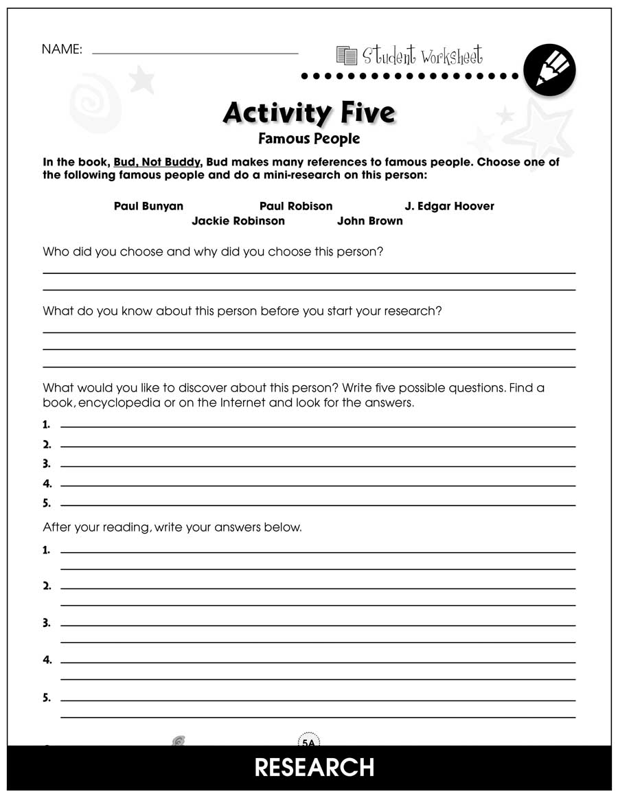 Bud, Not Buddy - Bonus Worksheets - Grades 5 To 6 - Ebook - Bonus Worksheets - Ccp Interactive