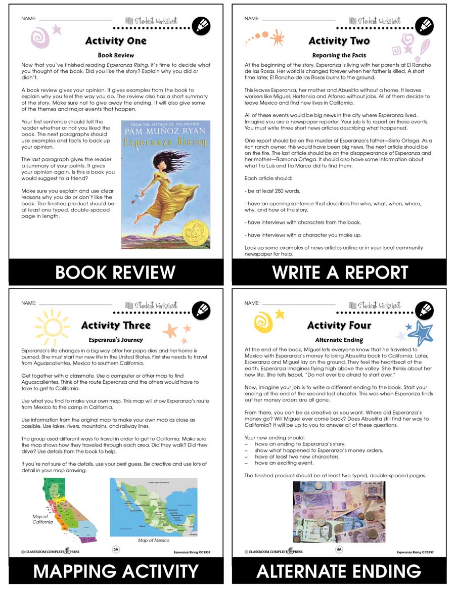 Esperanza Rising - Literature Kit Gr. 5-6 - BONUS WORKSHEETS - eBook