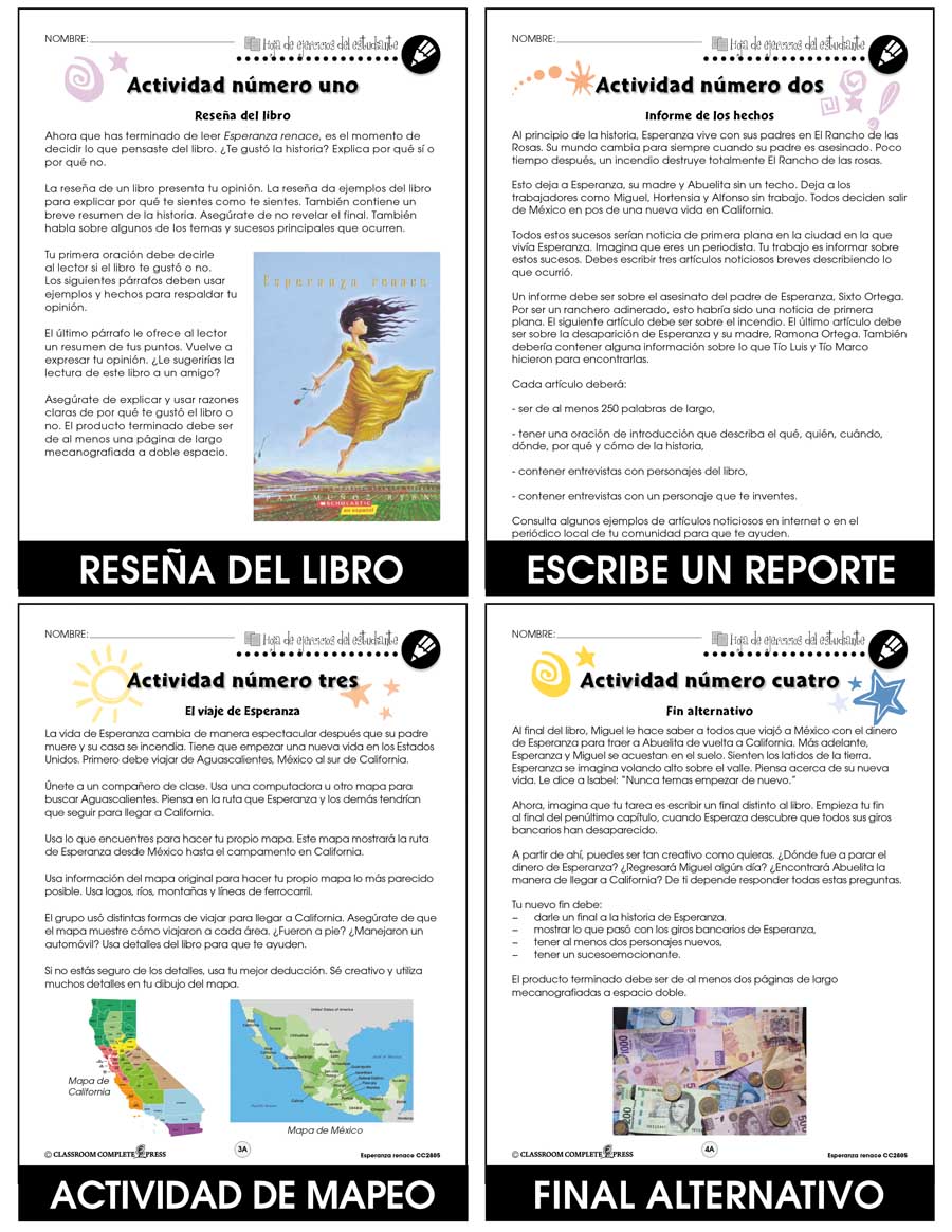 Esperanza Renace - Kit de Literatura Gr. 5-6 - HOJAS DE TRABAJO DE BONIFICACION - Libro Electronico 