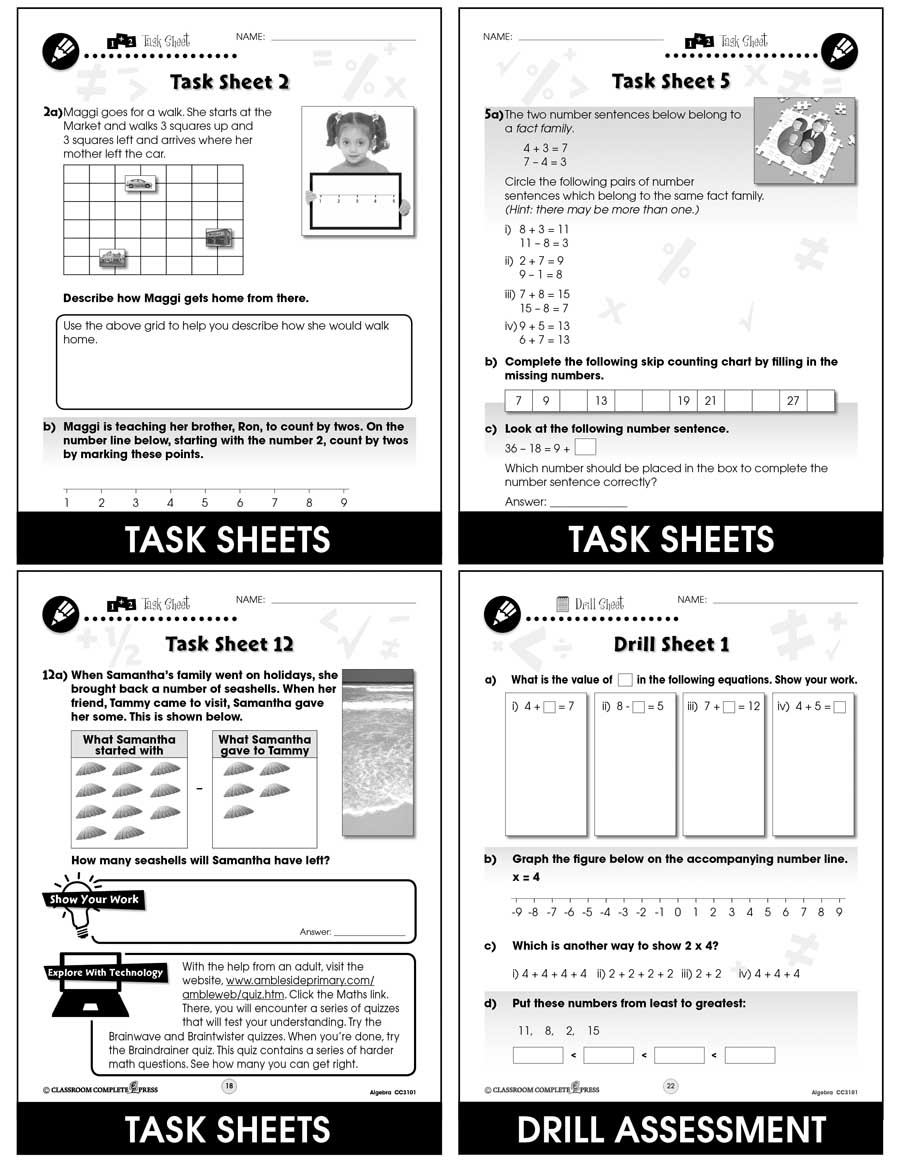 Algebra - Task Sheets Gr. PK-2 - print book