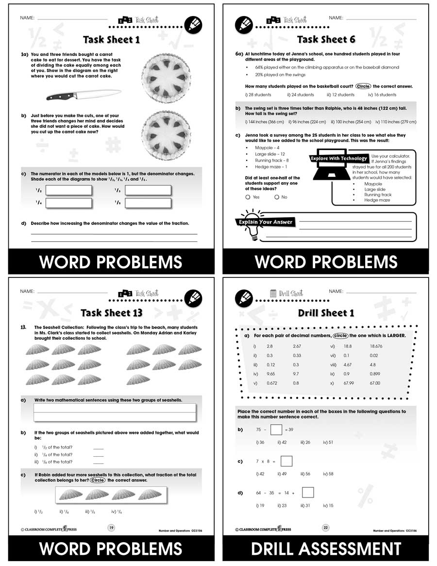 Number & Operations - Task Sheets Gr. 3-5 - print book