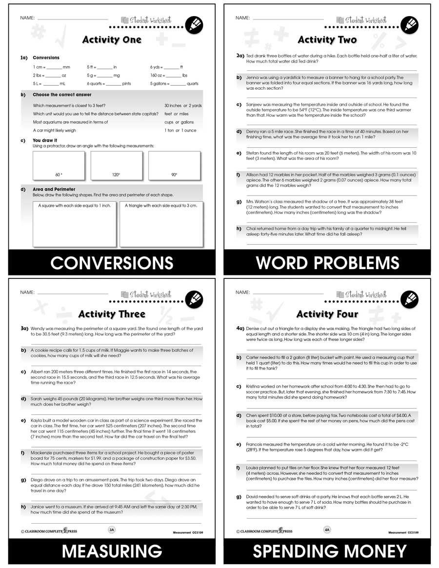 Measurement - Task Sheets Gr. 3-5 - BONUS WORKSHEETS - eBook