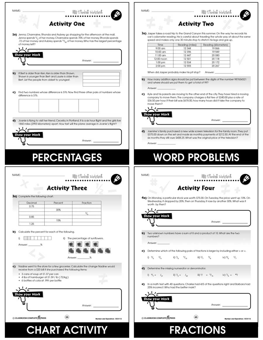 Number & Operations - Task Sheets Gr. 6-8 - BONUS WORKSHEETS - eBook