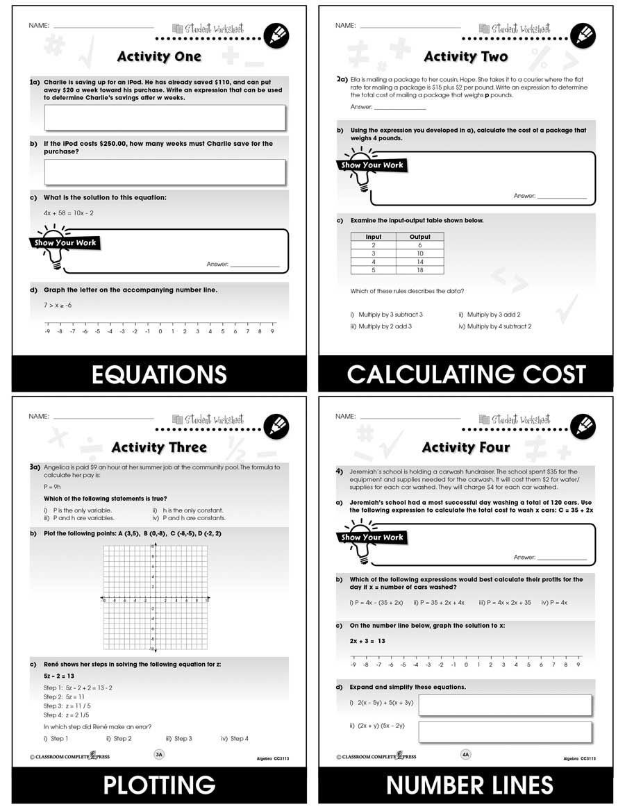 Algebra - Task Sheets Gr. 6-8 - BONUS WORKSHEETS - eBook
