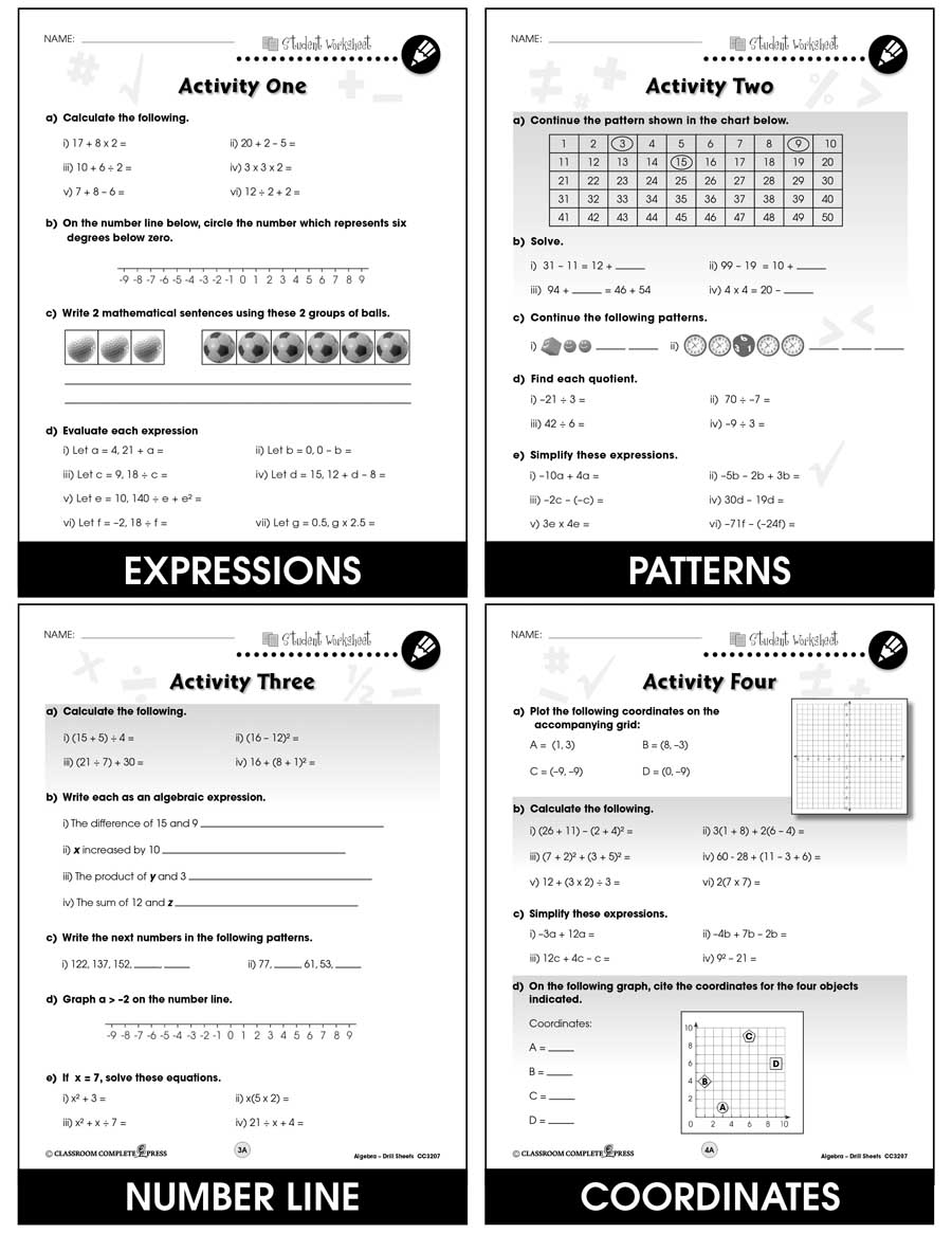 Algebra - Drill Sheets Gr. 3-5 - BONUS WORKSHEETS - eBook