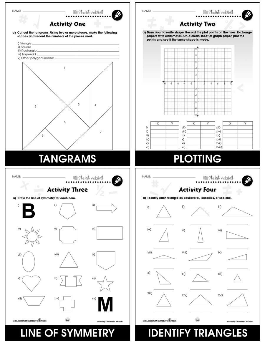 Geometry - Drill Sheets Gr. 3-5 - BONUS WORKSHEETS - eBook