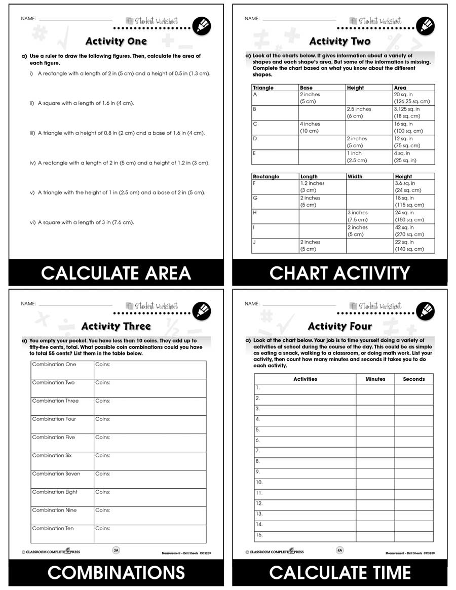 Measurement - Drill Sheets Gr. 3-5 - BONUS WORKSHEETS - eBook