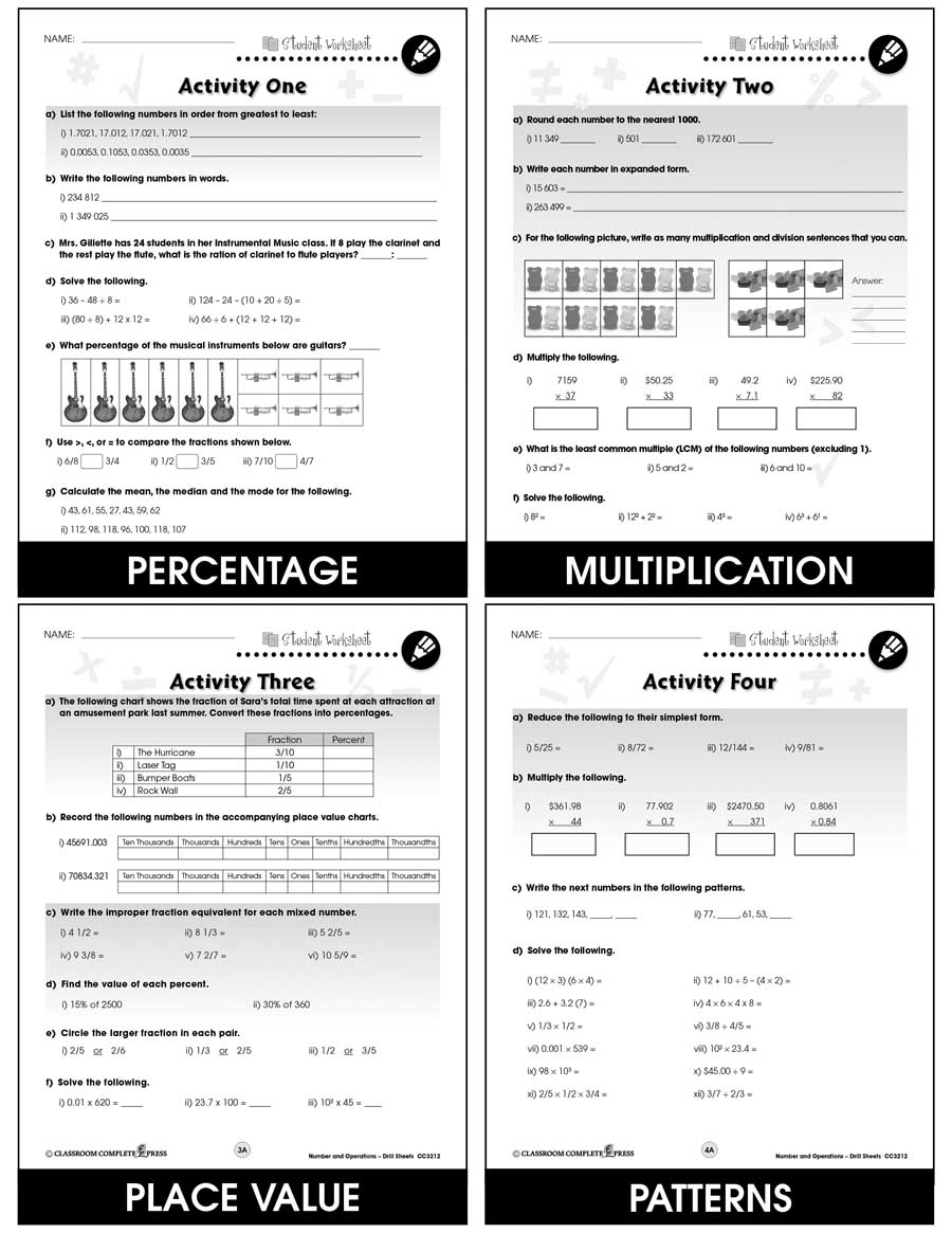 Number & Operations - Drill Sheets Gr. 6-8 - BONUS WORKSHEETS - eBook