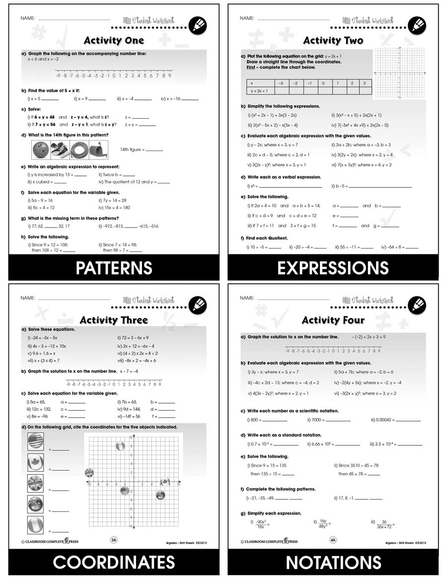 Algebra - Drill Sheets Gr. 6-8 - BONUS WORKSHEETS - eBook