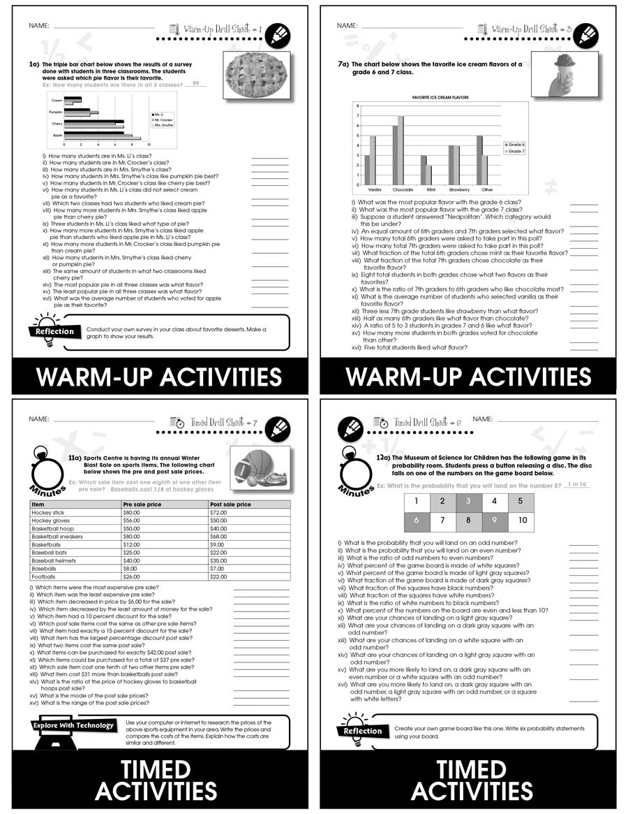 Data Analysis & Probability - Drill Sheets Gr. 6-8 - print book