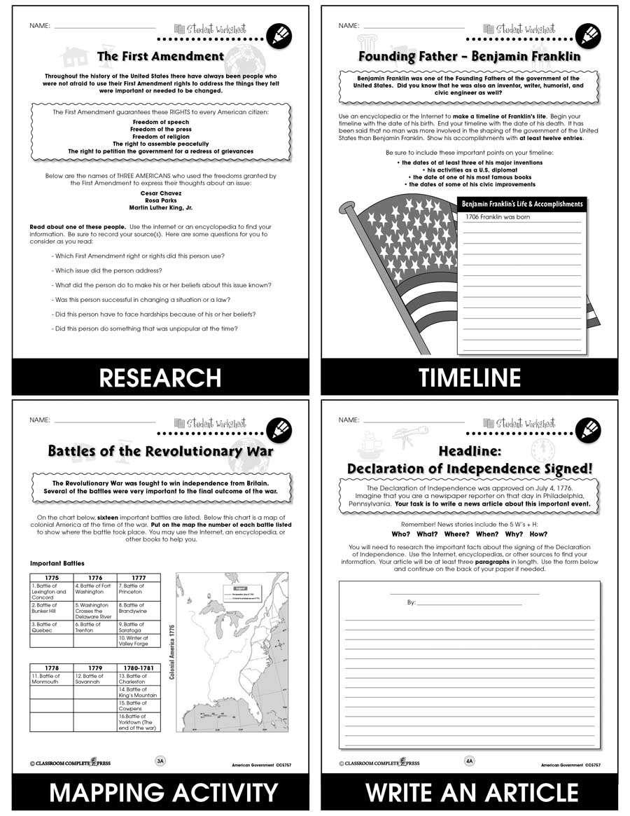 American Government Gr. 5-8 - BONUS WORKSHEETS - eBook