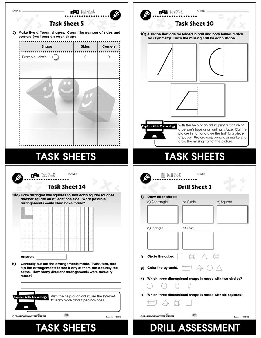 Geometry - Task Sheets Gr. PK-2 - eBook