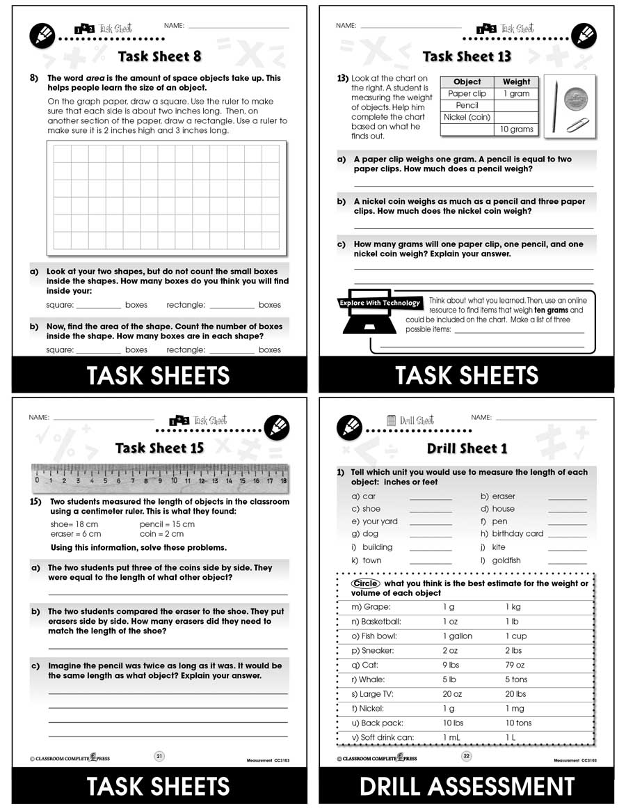 Measurement - Task Sheets Gr. PK-2 - eBook