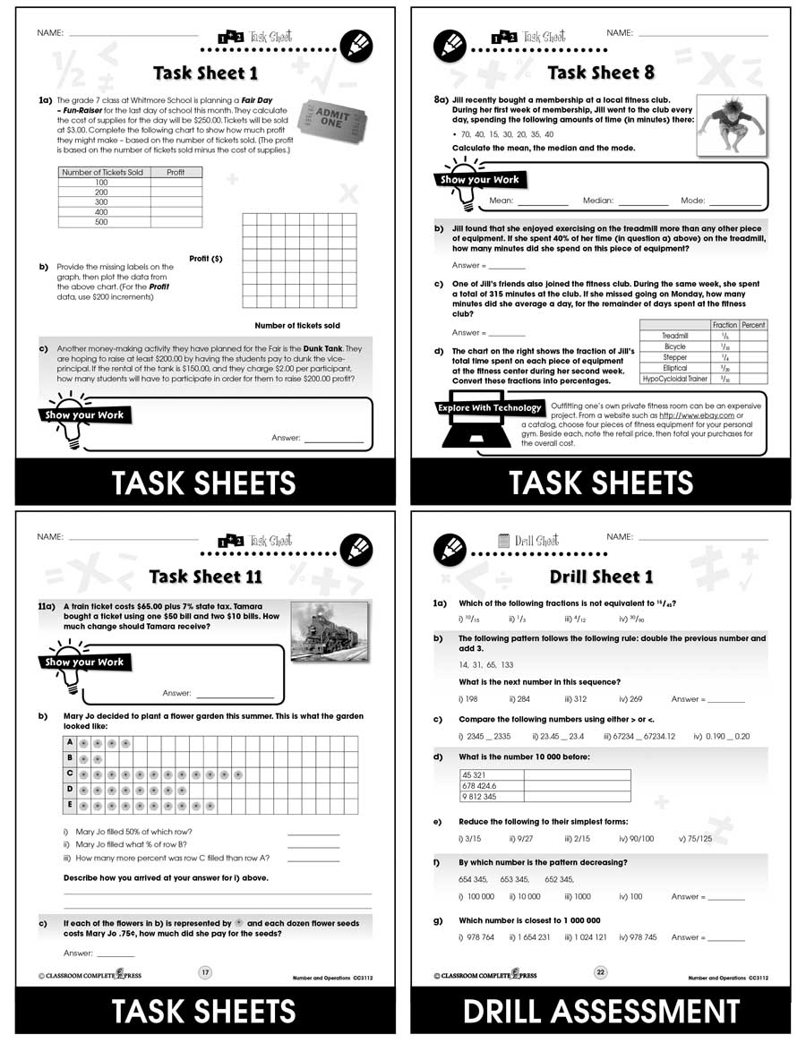 Number & Operations - Task Sheets Gr. 6-8 - eBook