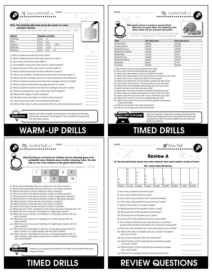 Data Analysis & Probability - Drill Sheets Vol. 4 Gr. 6-8 - Chapter Slice eBook