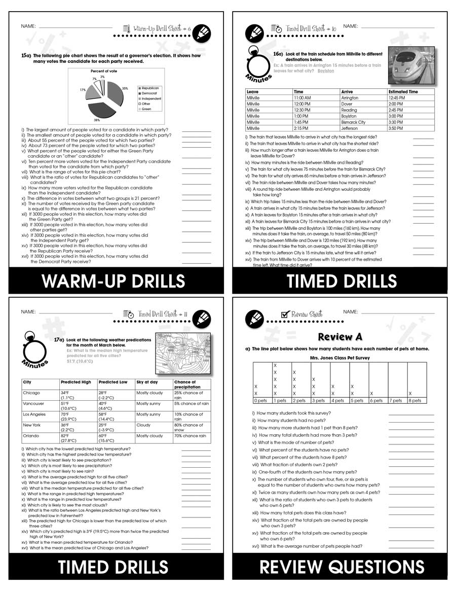 Data Analysis & Probability - Drill Sheets Vol. 6 Gr. 6-8 - Chapter Slice eBook