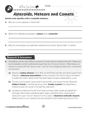Solar System: Comets & Meteors Research Gr. 5-8 - WORKSHEETS - eBook