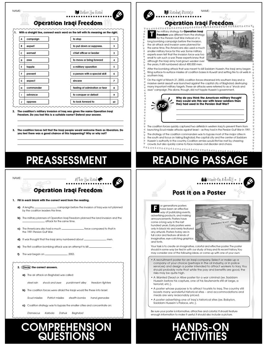 Iraq War 2003 2010 Operation Iraqi Freedom Gr 5 8 Grades 5 To 8 Lesson Plan Worksheets
