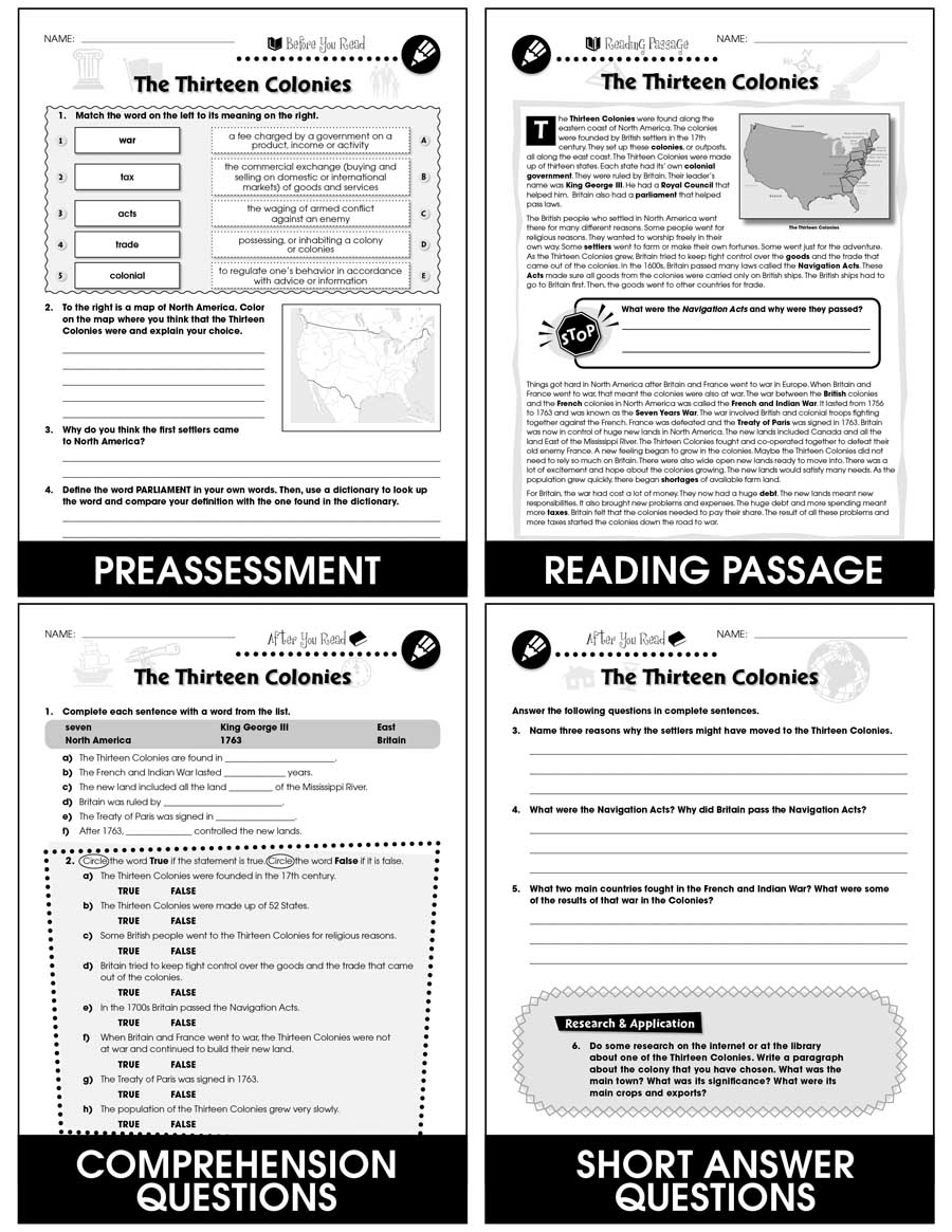 American Revolutionary War: The Thirteen Colonies Gr. 25-25 - Grades Within French And Indian War Worksheet