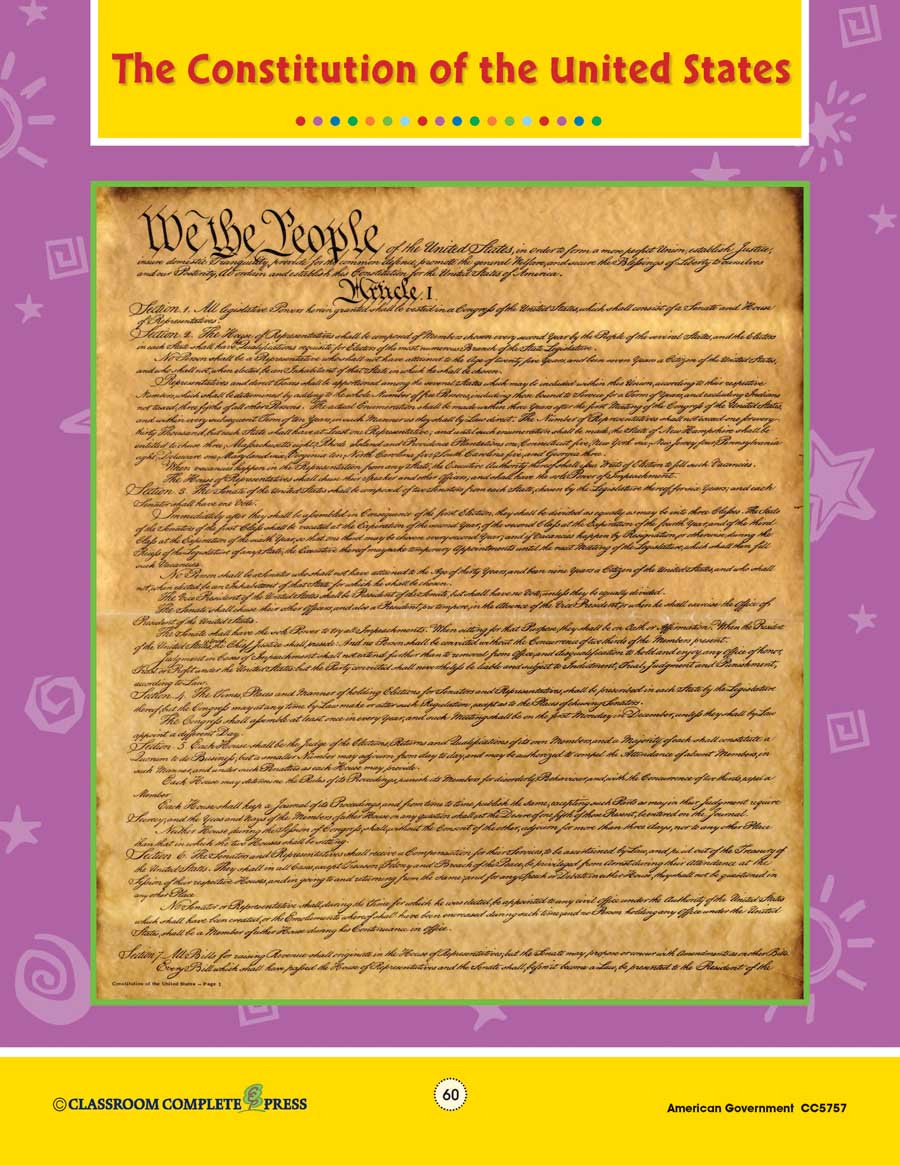 American Government: The Constitution of the United States Gr. 5-8 - WORKSHEETS - eBook