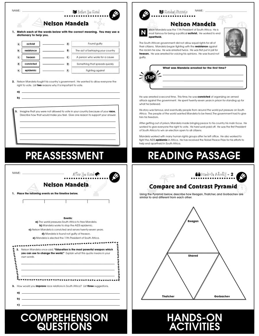 World Political Leaders Nelson Mandela South Africa Gr 5 8 Grades 5 To 8 Lesson Plan Worksheets Ccp Interactive