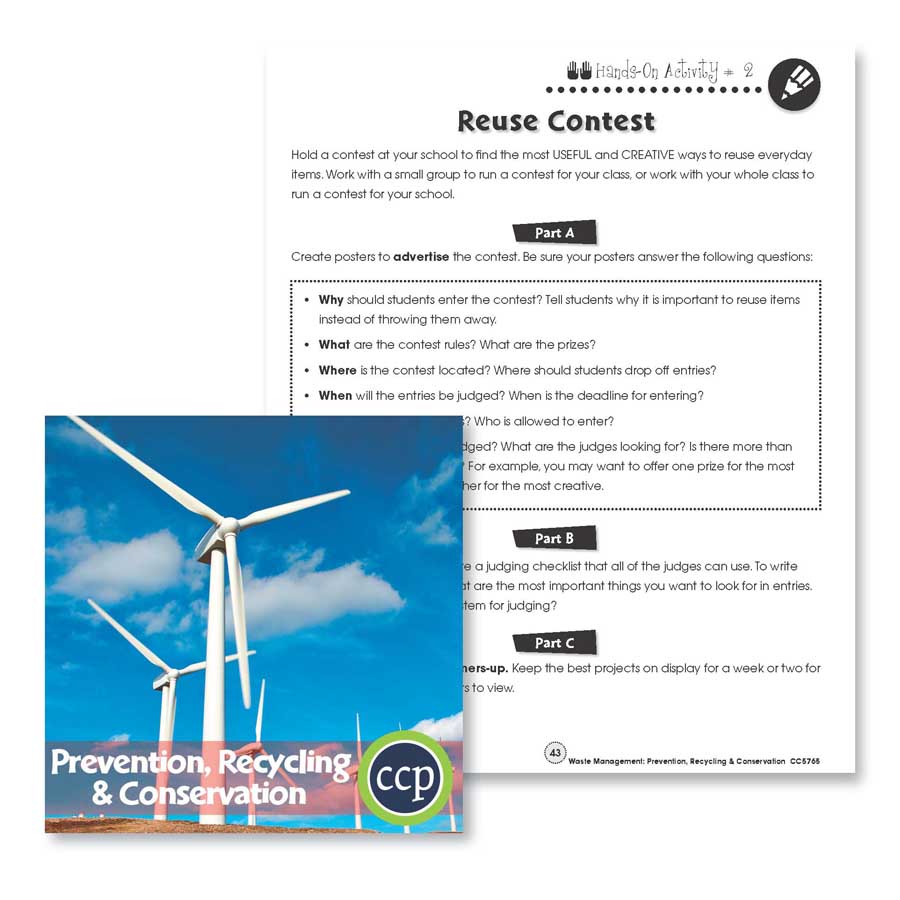 Prevention, Recycling & Conservation: Reuse Contest Gr. 5-8 - WORKSHEETS - eBook