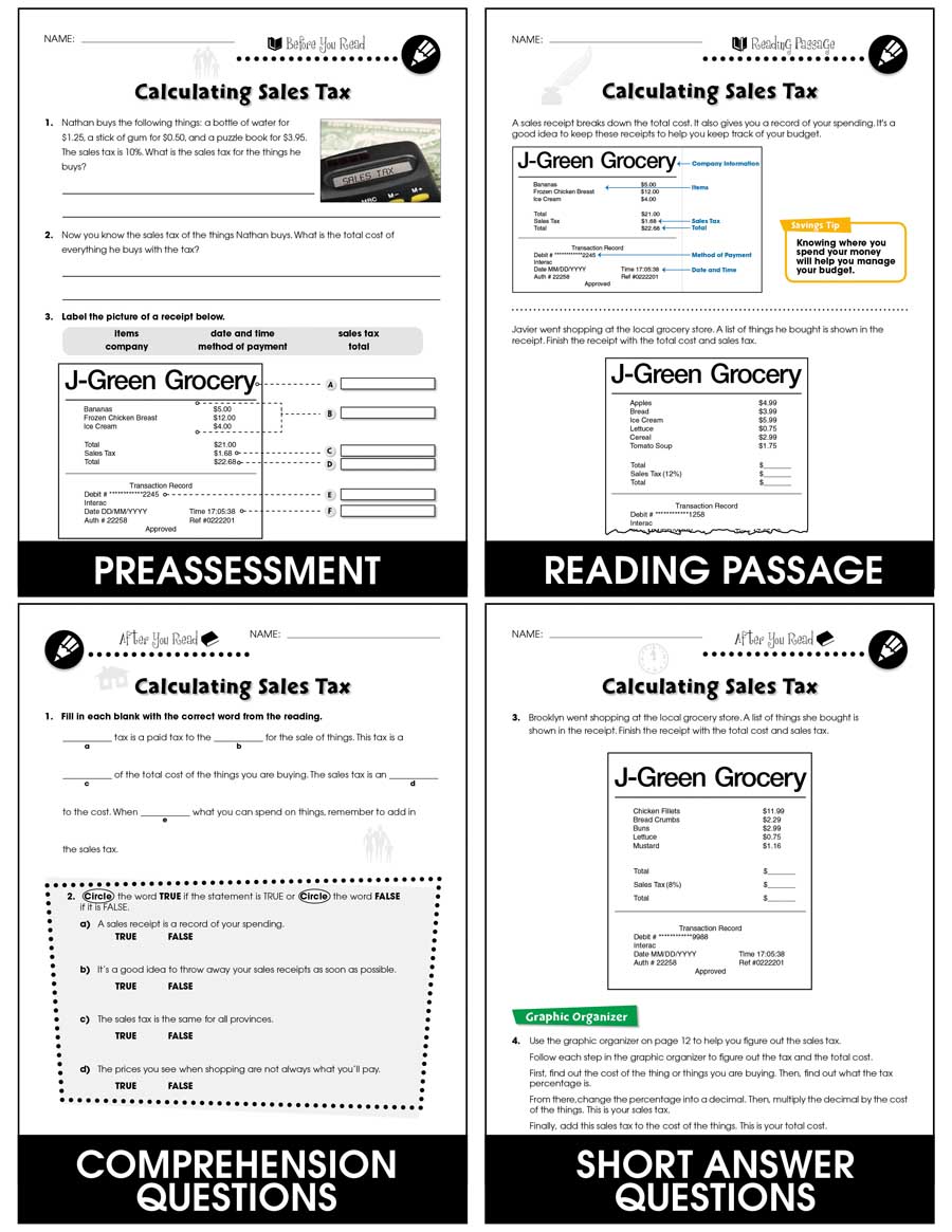 Calculating Sales Tax Worksheet