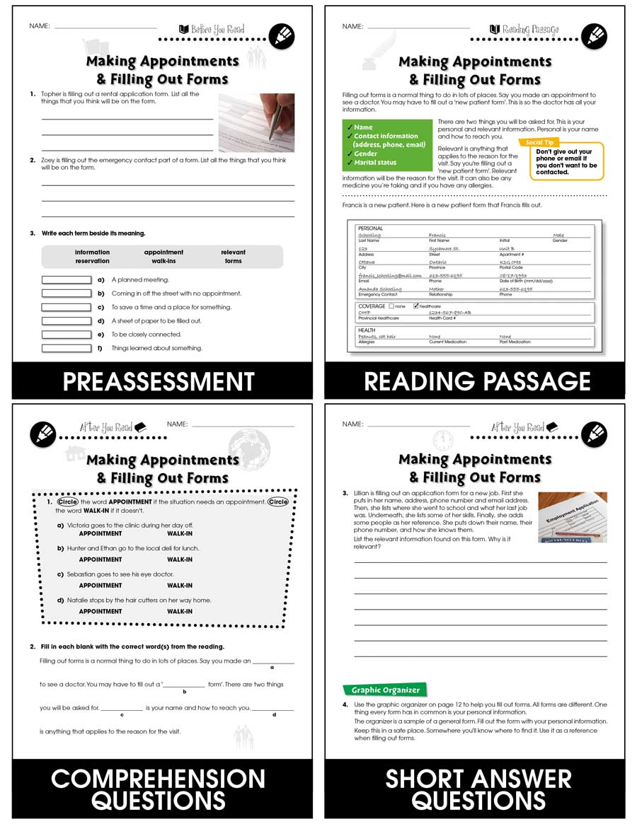 Daily Social & Workplace Skills: Making Appointments & Filling Out Forms - Canadian Content Gr. 6-12 - Chapter Slice eBook