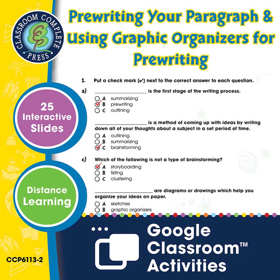 How to Write a Paragraph: Prewriting Your Paragraph & Using Graphic Organizers for Prewriting - Google Slides Gr. 5-8 - eBook
