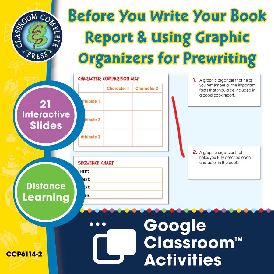 How to Write a Book Report: Before You Write Your Book Report & Using Graphic Organizers for Prewriting - Google Slides Gr. 5-8 - eBook