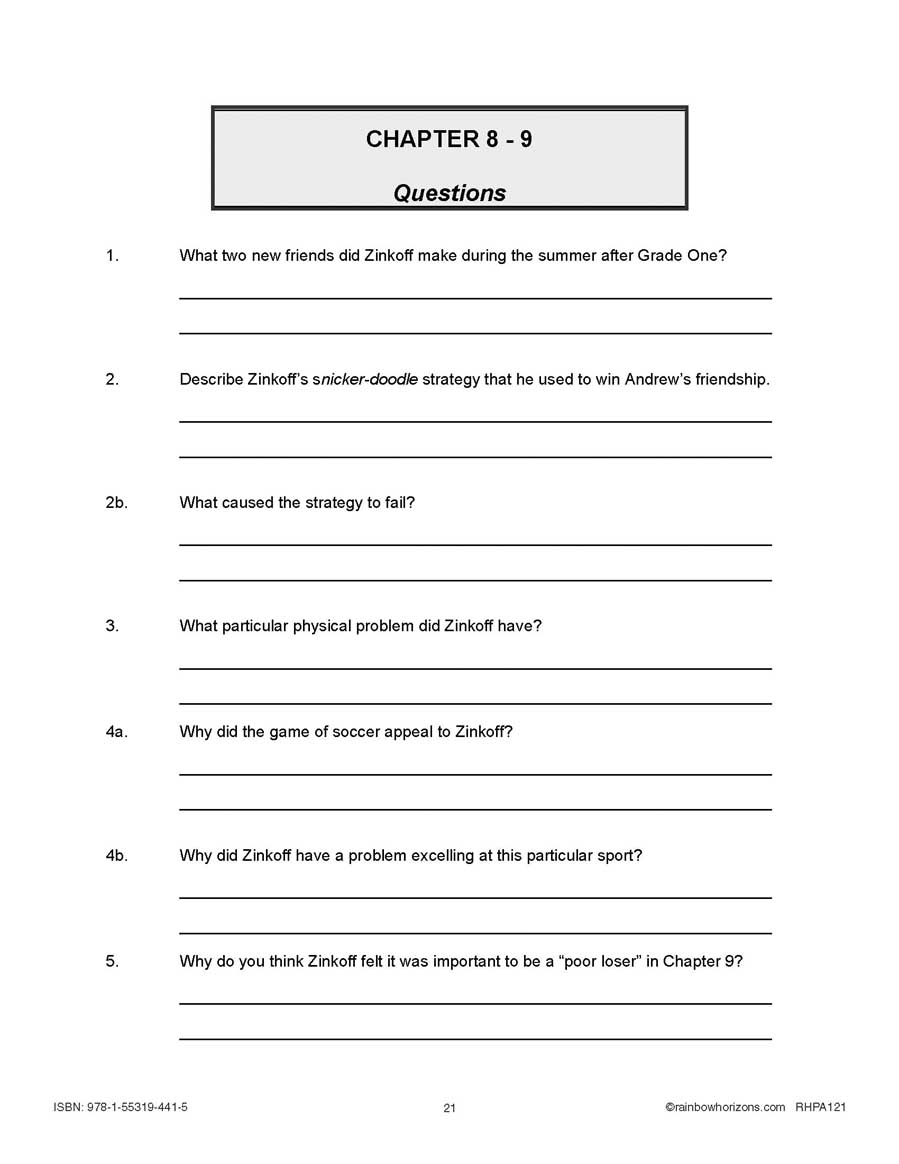 Loser: Chapters 8-9 Questions Gr. 4-7 - WORKSHEET - eBook