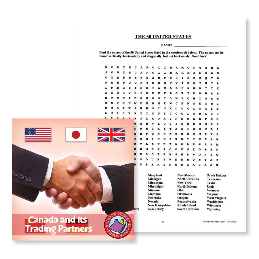 Canada And Its Trading Partners: The 50 United States Word Search Gr. 4-6 - WORKSHEET - eBook