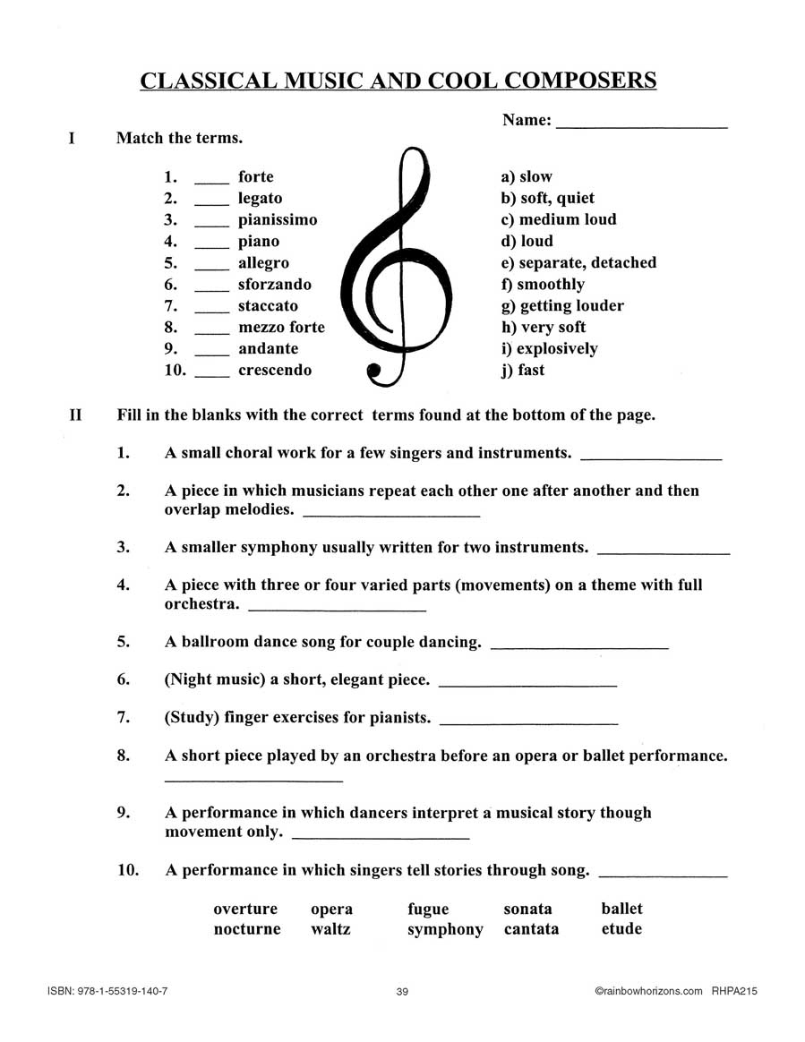 Classical Music and Cool Composers: Test Gr. 6-8 - WORKSHEET - eBook